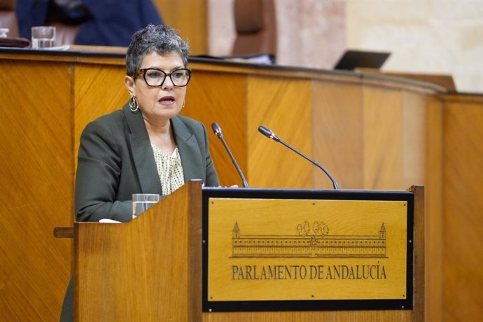 La diputada del Grupo Mixto-Adelante Andalucía Maribel Mora interviene en el Pleno del Parlamento.