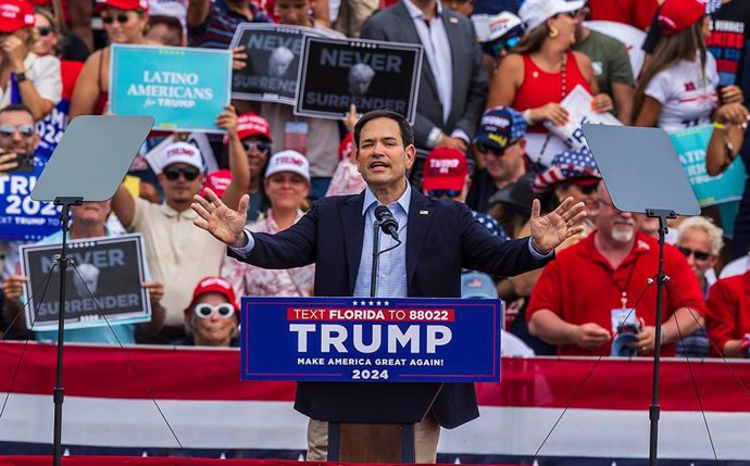 Archivo - July 9, 2024: U.S. Sen. Marco Rubio, R-Fla., speaks during former President Donald Trump's campaign rally at the Trump National Doral Miami, in Doral, Florida, on Tuesday, July 9, 2024.