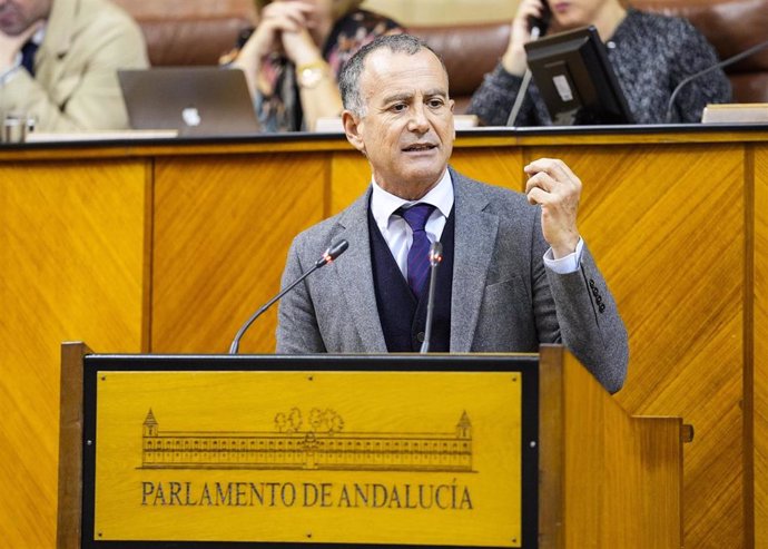 El portavoz adjunto del Grupo Popular, Pablo Venzal, este miércoles en el Pleno del Parlamento durante su intervención en el debate de totalidad del proyecto de Presupuesto 2025.