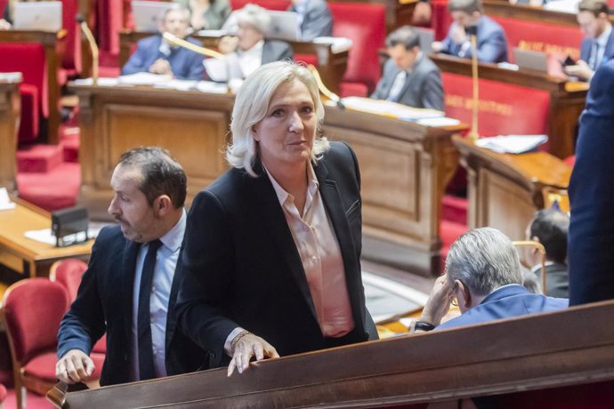 October 24, 2024, Paris, France, France: Paris, France October 24, 2024 - Debate session on the 2025 finance bill at the National Assembly - Marine Le Pen..POLITIQUE, PLF, DEBAT, HEMICYCLE, ASSEMBLEE NATIONALE.