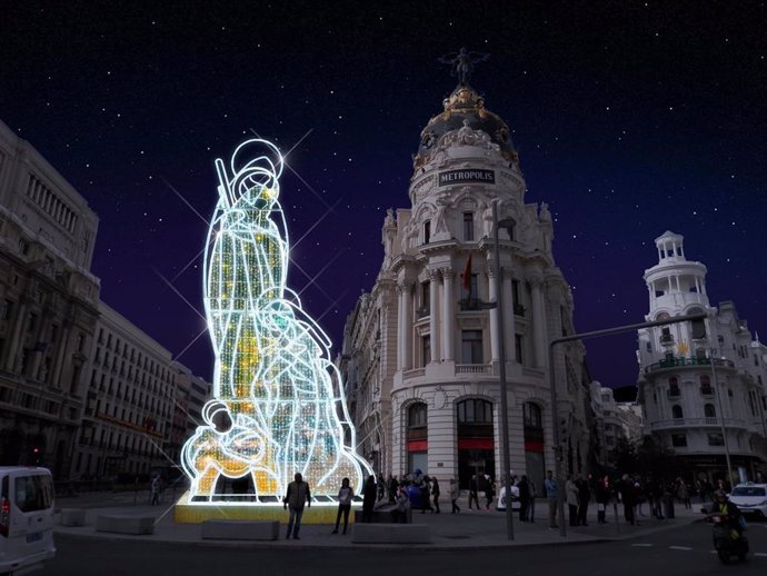 Archivo - Nacimiento luminoso en la confluencia de la calle Alcalá con la Gran Vía