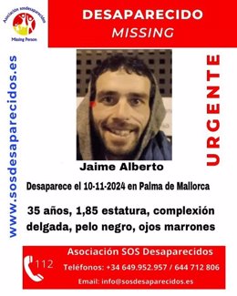 Cartel sobre la desaparición de Jaime Alberto.