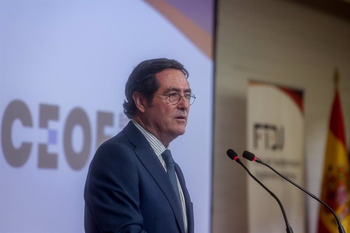 Archivo - El presidente de la CEOE, Antonio Garamendi, interviene durante la inauguración del II Plenario del Foro de Transformación Digital de la Justicia, en la Galería de Colecciones Reales, a 20 de marzo de 2024, en Madrid (España). Esta iniciativa se