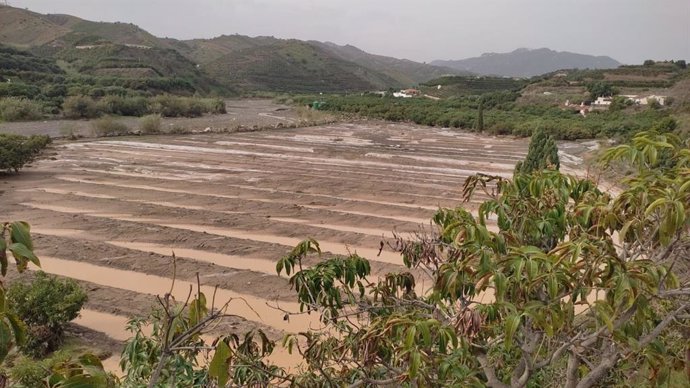 Vista de campos de cultivo anegados en Vélez-Málaga tras el paso de la DANA del 13 de noviembre de 2024.