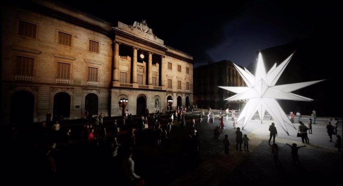 Simulació gràfica de com serà l'estel lluminós que se situarà a la plaça Sant Jaume a Barcelona