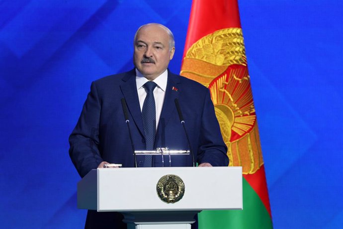 MINSK, Oct. 31, 2024  -- Belarusian President Alexander Lukashenko delivers a speech during the Second Minsk International Conference on Eurasian Security in Minsk, Belarus, Oct. 31, 2024. The Second Minsk International Conference on Eurasian Security kic