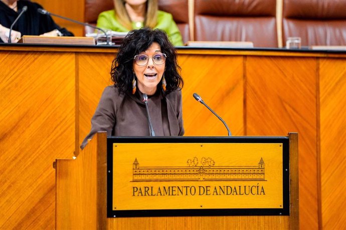 La diputada del PSOE-A María Ángeles Prieto, en el Pleno del Parlamento andaluz.