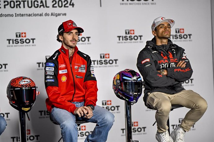 Archivo - BAGNAIA Francesco (ita), Ducati Lenovo Team, Ducati Desmosedici GP24, portraitN MARTIN Jorge (spa), Prima Pramac Racing, Ducati Desmosedici GP24, portrait press conference de presse, press conference during the 2024 MotoGP Grande Prémio Tissot d