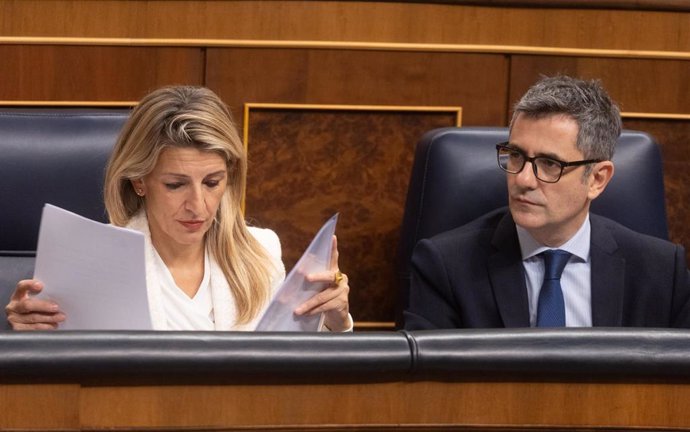 La vicepresidenta segunda y ministra de Trabajo, Yolanda Díaz y el ministro de la Presidencia, Relaciones con las Cortes y Justicia, Félix Bolaños.