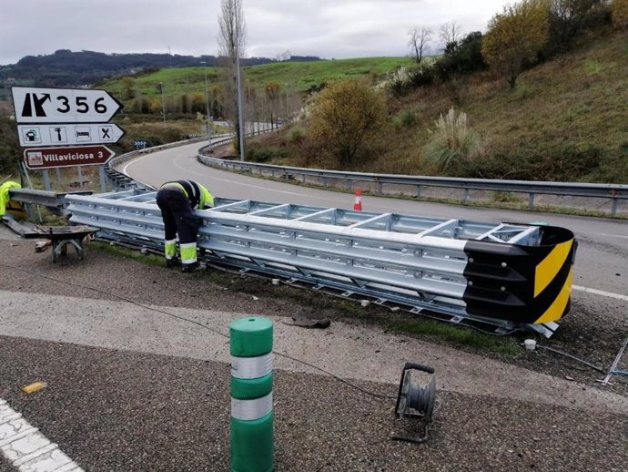 Obras de conservación de carreteras en Asturias