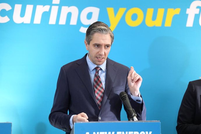 11 November 2024, Ireland, Dublin: Irish Prime Minister Simon Harris speaks at the Fine Gael housing plan launch at Fitzwilliam Hall in Dublin, ahead of the General Election on November 29. Photo: Niall Carson/PA Wire/dpa