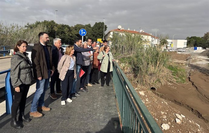 El portavoz municipal socialista, Daniel Pérez, y ediles del PSOE en Campanillas