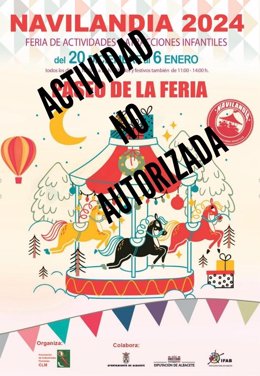 Cartel de una actividad no autorizada por el Ayuntamiento de Albacete en el paseo de la Feria.