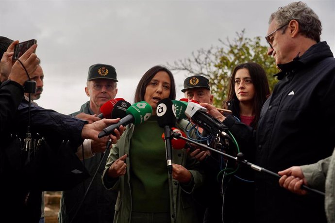 La directora general de la Guardia Civil, Mercedes González, realiza declaraciones ante los medios de comunicación durante su visita a las zonas afectadas por la DANA, en el Puerto de Silla