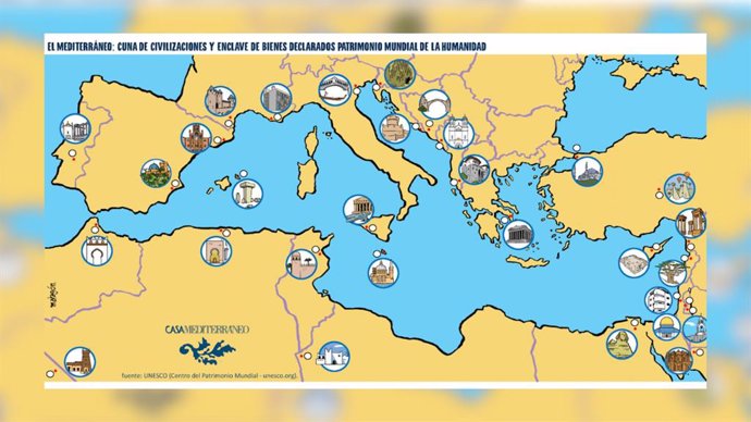 Casa Mediterráneo crea un mapa interactivo de bienes culturales y naturales que son Patrimonio de la Unesco.