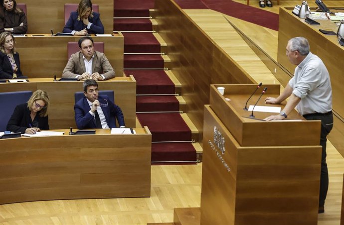 El diputado de Compromís en Les Corts, Joan Baldoví, interviene durante una sesión plenaria, en Les Corts Valencianes, a 15 de noviembre de 2024, en Valencia