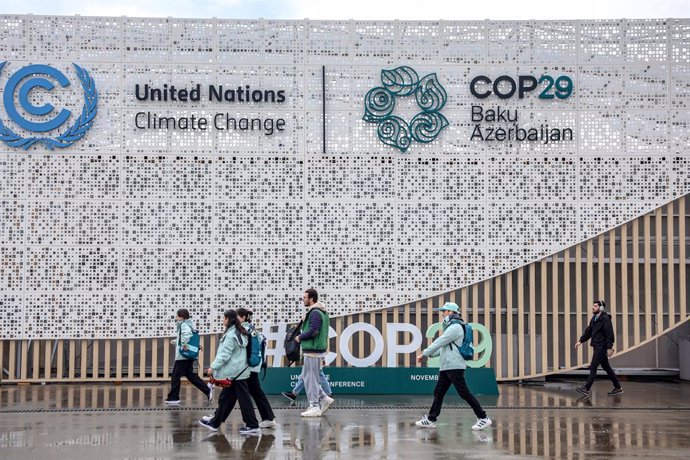 10 November 2024, Azerbaijan, Baku: The entrance walkway for guests at the UNFCCC COP29 Climate Conference site the day before the opening ceremony in Baku. This year's COP is thought to be the one of the most complex in it's history, as the world deals w