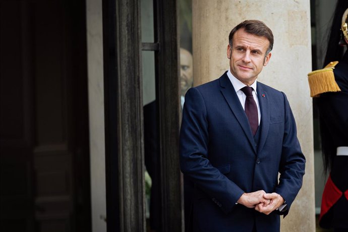 October 21, 2024, Paris, France: French President Emmanuel Macron seen at the entrance of the Elysee Palace before receiving Jose Raul Mulino, the President of the Republic of Panama. French President Emmanuel Macron meets with Jose Raul Mulino, President