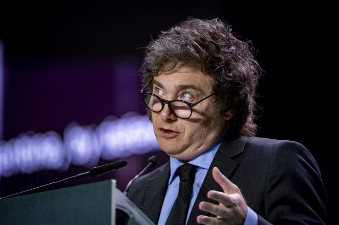 Archivo - May 19, 2024, Madrid, Madrid, Spain: Javier Milei,  president of Argentina and leader of the Argentinian right-wing political party La Libertad Avanza, seen during the political convention Europa Viva 24 organized by the far-right Spanish party 