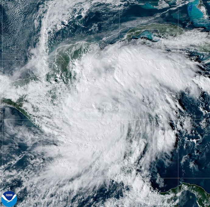 November 15, 2024 - Atlantic Ocean - Tropical Storm Sara scraped along northern Honduras Caribbean coast early Friday, dumping torrential rains across parts of Central America and southern Mexico after making an initial landfall overnight. Sara hit land a