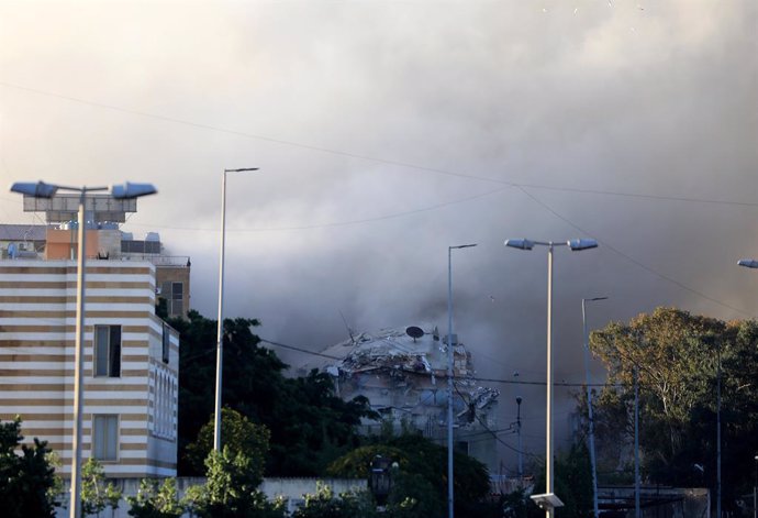 BEIRUT, Nov. 16, 2024  -- This photo shows the smoke caused by Israeli airstrikes in the southern suburb of Beirut, Lebanon, on Nov. 15, 2024. Israeli warplanes raided the Ghobeiry area in Beirut's southern suburbs on Friday morning, shortly after the Isr