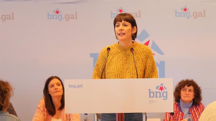 A portavoz nacional do BNG, Ana Pontón, nunha intervención no Consello Nacional celebrado no Hotel Congreso, en Teo (A Coruña).