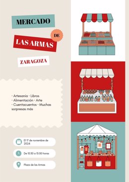 Cartel de la II Feria de Arte Saraqusta que se celebra este domingo en el Mercado de las Armas