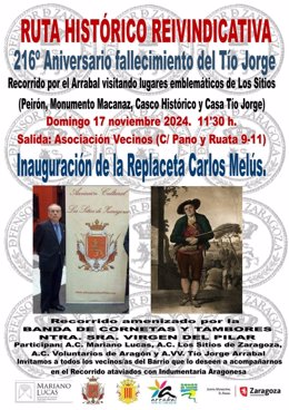 Cartel de la ruta histórica reivindicativa en conmemoración del 216 aniversario de la muerte del Tío Jorge que se celebra este domingo en Zaragoza