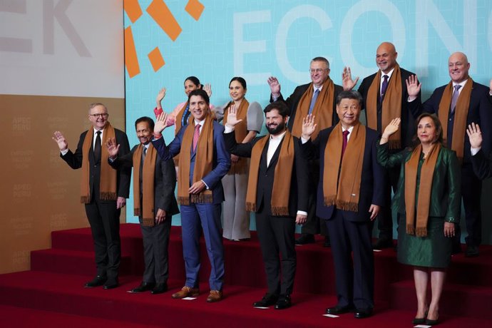 November 16, 2024, Lima, Peru: Prime Minister Justin Trudeau joins fellow leaders as they take part a family photo during the APEC summit in Lima, Peru on Saturday, Nov. 16, 2024.