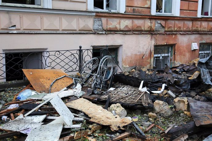 November 15, 2024, Odessa, Ukraine: A wheelchair in the trash after the destruction of a residential building on Pasteur Street. As of 9:00 a.m., according to reports from the mass media, on November 15, one person was killed and at least two others were 