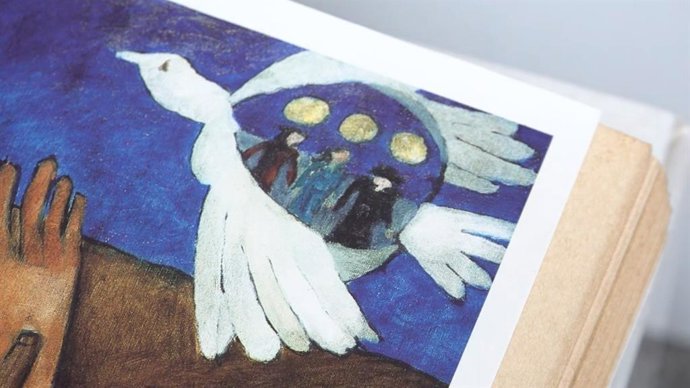 Imagen ilustrada de la 'passarola' creada por  Bartolomeu Loureno de Gusmo de un ejemplar de 'Memorial del Convento' de  la Casa-Museo de José Saramago en Tías (Lanzarote).