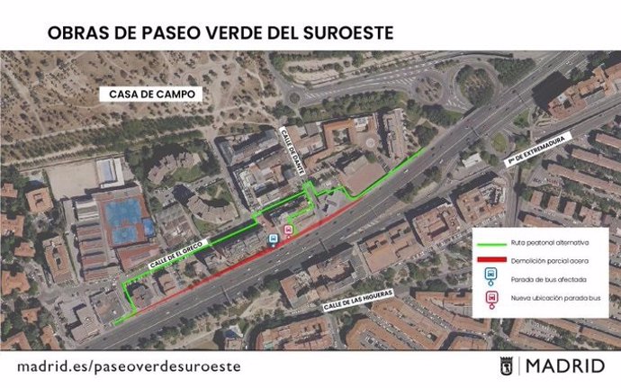 Carril exterior que se habilitará a partir de mañana en la A-5 por las obras del Paseo Verde del Suroeste.