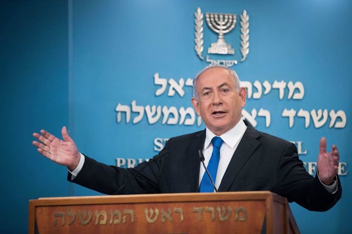 Archivo - (200813) -- JERUSALEM, Aug. 13, 2020 (Xinhua) -- Israeli Prime Minister Benjamin Netanyahu delivers a speech at a press conference in Jerusalem, on Aug. 13, 2020. Israeli Prime Minister Benjamin Netanyahu said on Thursday his country and the Uni