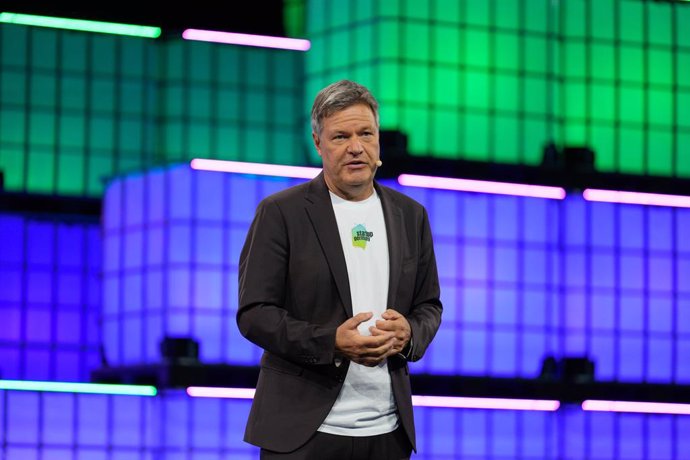 November 12, 2024, Lisbon, Portugal: Robert Habeck, Vice-Chancellor Germany, addresses the audience during the first day of the Web Summit 2024 in Lisbon.