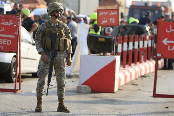 SIDON, Nov. 8, 2024  -- A soldier stands guard after an Israeli drone attack in Sidon, Lebanon, on Nov. 7, 2024. The United Nations Interim Force in Lebanon (UNIFIL) announced in a statement on Thursday that five peacekeepers were injured in an Israeli dr