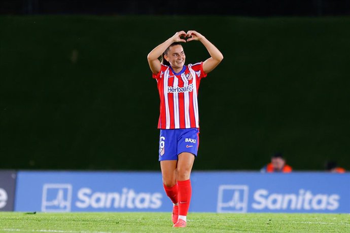 Archivo - Vilde Boe Risa of Atletico Madrid celebrates a goal during the Spanish Women League, Liga F, football match played between Real Madrid and Atletico de Madrid at Alfredo Di Stefano stadium on October 13, 2024, in Valdebebas, Madrid, Spain.