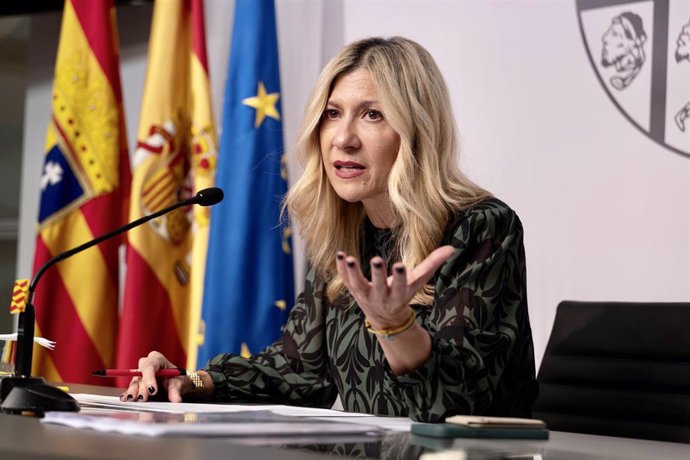 La vicepresidenta del Gobierno de Aragón, Mar Vaquero, durante la rueda de prensa posterior al Consejo de Gobierno.