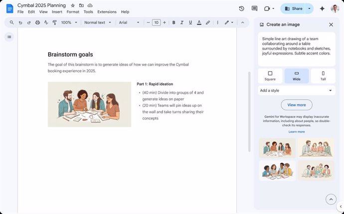 La capacidad de generar imágenes en Google Docs con Gemini.