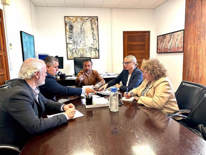 El conseller insular de Territorio, Movilidad e Infraestructuras, Fernando Rubio, y la presidenta de la FEHM, María Frontera, en la reunión sobre el estudio de carga de las carreteras de Mallorca.