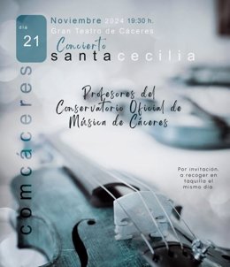 Cartel del concierto de los profesores del Conservatorio Hermanos Berzosa de Cáceres con motivo del Día de Santa Cecilia