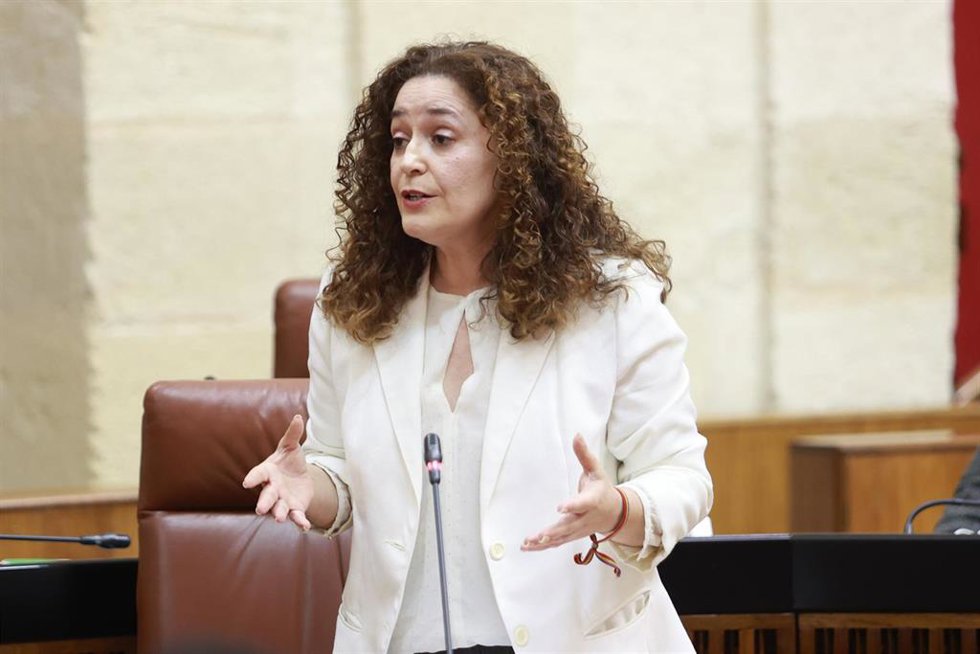 La portavoz del Grupo Por Andalucía, Inma Nieto, durante su intervención en la Sesión de Control al Gobierno con preguntas al presidente de la Junta de Andalucía. (Foto de archivo).