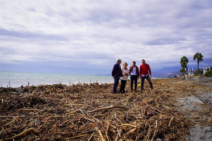 La alcaldesa de Motril, Luisa García Chamorro, en una visita a la zona de playas tras un temporal. Archivo.