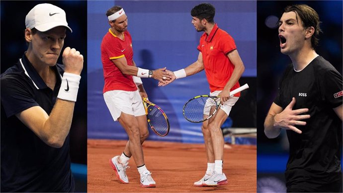 Los tenistas Jannik Sinner, Rafael Nadal, Carlos Alcaraz y Taylor Fritz.