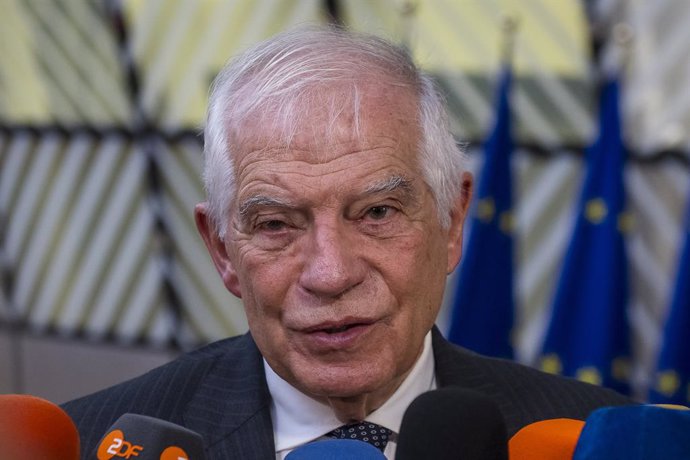 November 18, 2024, Brussels, Bxl, Belgium: Josep Borrell, EU HIGH REPRESENTATIVE and European Commission vice president  talks to the press prior to the Foreign Affairs  Council at European Council headquarters in Brussels, Belgium on 18/11/2024 EU Foreig