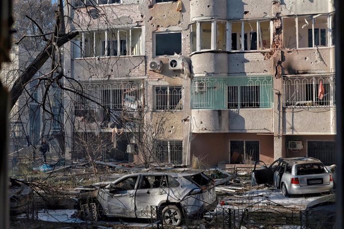 Edificio destruido por los ataques rusos en Odesa, Ucrania