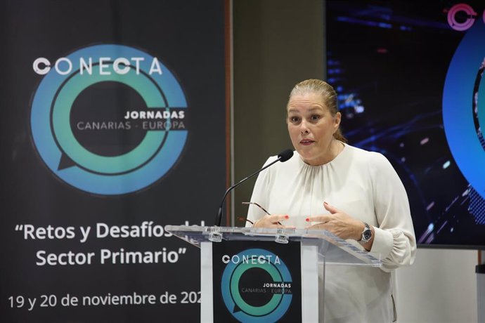 La presidenta del Parlamento de Canarias, Astrid Pérez, en la apertura de las 'Jornadas Conecta Europa'