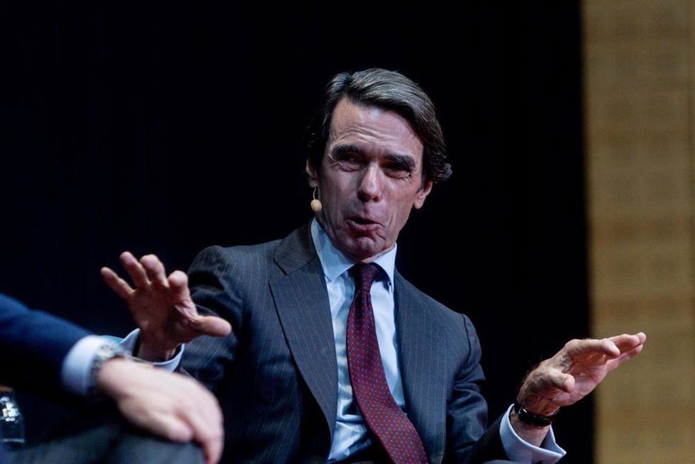 El expresidente del Gobierno, José María Aznar, participa en el Aula de liderazgo del Instituto Atlántico de Gobierno(IADG) y la Universidad Francisco de Vitoria(UFV), en el Aula Magna del Campus de la Universidad Francisco de Vitoria, a 11 de noviembre
