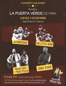 Cartel del concierto que se celebrará en la Sala Directo Cuenca para recaudar fondos para reconstruir el pub de Mira.