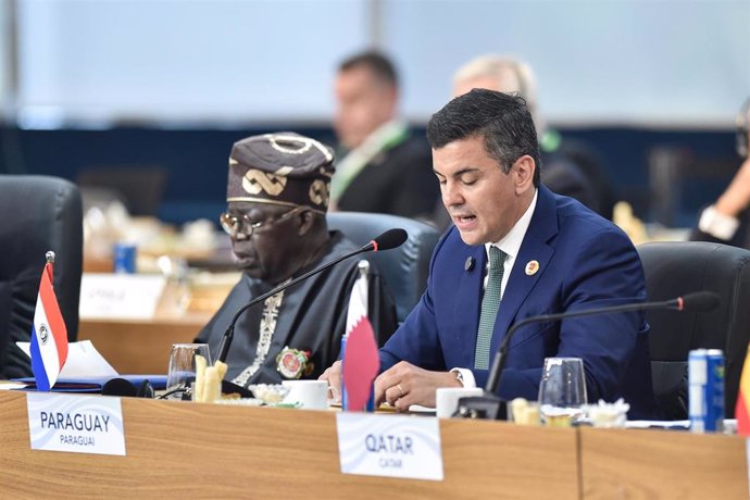 Santiago Peña, presidente de Paraguay, interviene en la reunión de líderes del G20 en Río de Janeiro