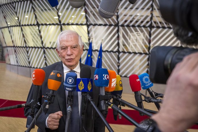 November 18, 2024, Brussels, Bxl, Belgium: Josep Borrell, EU HIGH REPRESENTATIVE and European Commission vice president  talks to the press prior to the Foreign Affairs  Council at European Council headquarters in Brussels, Belgium on 18/11/2024 EU Foreig